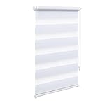 OBdeco Doppelrollo Duo Rollo Klemmfix ohne Bohren B60cm x H150cm(Stoffbreite 56 cm) Weiß für Fenster lichtdurchlässig und verdunkelnd