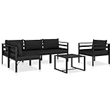 JUNZAI 6-TLG. Garten-Lounge-Set mit Kissen, Terassenmöbel Wetterfest, Garden Furniture, Loungemöbel Terrasse, Garten Sitzgruppe, Sitzecke Balkon, Aluminium Anthrazit