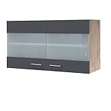 MMR Küchen-Glashängeschrank Liverpool - Küchenschrank - 2-türig - 100 cm breit - Basaltgrau Matt