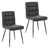 Lestarain Esszimmerstühle 2 Stücke 2er Set Küchenstuhl Polsterstuhl Wohnzimmerstuhl Samtstuhl Sessel mit Rückenlehne, Metallbeine, Sitzfläche aus Samt, Dunkelgrau