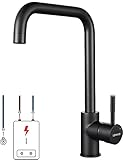Niederdruck Armatur Küche Schwarz, Lonheo Küchenarmatur Niederdruck Wasserhahn Küche Armatur, 360° drehbare Mischbatterie Küche Edelstahl Spültischarmatur Niederdruck für Boiler oder Untertischgeräte