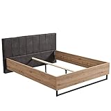 Homestyle4u 2152, Holzbett 160 x 200 Doppelbett Grau Holz Eiche Massiv Bett 160x200 Metall Schwarz Modern