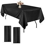 2 Stück Schwarze quadratische Satin-Tischdecke rechteckige seidige Satin-Tischdecke Bettwäsche 145 * 320 cm für Buffet-Tischpartys Urlaub Abendessen Hochzeit Bankett Dekoration (schwarz)