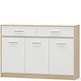 ok-living OKL modernes Sideboard Tipo 123,2x85,5cm 3 Türen und 3 Schubladen Kommode für Wohnzimmer und Schlafzimmer Anrichte Sonoma Weiß