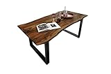 SAM Esszimmertisch 120x80 cm Quinn, echte Baumkante, nussbaumfarben, massiver Esstisch aus Akazienholz, Metallbeine Schwarz, Baumkantentisch, FSC® 100% Zertifiziert
