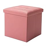 Möbel Bequemer Aufbewahrungshocker Klappbarer praktischer Leder-Fußhocker Polsterhocker Fußstütze Faltbarer Würfel Einzelsitzbox Max. 100 kg Abnehmbarer Deckel (Color : Pink)