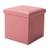 Möbel Bequemer Aufbewahrungshocker Klappbarer praktischer Leder-Fußhocker Polsterhocker Fußstütze Faltbarer Würfel Einzelsitzbox Max. 100 kg Abnehmbarer Deckel (Color : Pink)