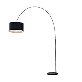 Invicta Interior Design Bogenleuchte LOUNGE DEAL mit schwarzem Natur Leinen Schirm ausziehbar Stehleuchte Wohnzimmerlampe Bogenlampe