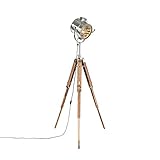 QAZQA - Industrie I Vintage I Stativ Stehleuchte I Stehlampe I Standleuchte I Lampe I Leuchte Holz mit Studio Spot - Tripod I Dreifuß Lampe I Dreifuss Radiant I Wohnzimmer I Schlafzimmer - Aluminium R