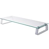 deleyCON Monitor Stand Untersatz Erhöhung Bildschirmständer 20Kg 2 Füße Monitorständer Glas Ablage Schreibtischaufsatz Laptoptisch TV Display PC Weiß