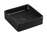 Waschbecken aus Keramik in Schwarz Matt, 40,5 x 40,5 x 11,5 cm, Aufsatzwaschbecken, Moderne Waschtisch, Waschschale, Waschplatz Handwaschbecken, für das Badezimmer
