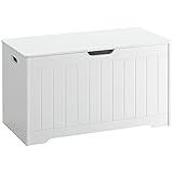 HOMCOM Sitzbank mit Stauraum Aufbewahrungsbox mit aufklappbarem Deckel Holztruhen belastbar bis 120 kg Gute Belüftung MDF Weiß 80 x 39,5 x 46 cm