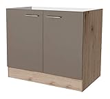 Smart Möbel Spülenunterschrank ohne Arbeitsplatte 100 cm Quarz-Cubanit/San Remo Eiche hell - Rodello