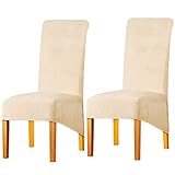 LANSHENG Stuhlhussen, Stuhlhussen 2er Set, Stuhlhussen Hochlehner, Elastizität Samt Esszimmer Stuhlhussen XL stuhlbezug sitzfläche, für Wohnzimmer, Schlafzimmer, Hochzeit, Restaurant, Beige