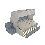 MOBILFINO CAMERETTE SMART120B – Etagenbett mit Ballett Retro und Unterbett für französisches Bett mit Schublade – Eiche Rock und Avio, mit ausziehbarem Bett