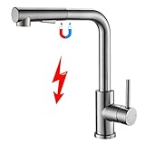 Tohlar Niederdruck Armatur Küche Ausziehbar, Küchenarmatur 3 Anschlüsse, Niederdruck Wasserhahn Küche mit Magnet Andocken Brause 2 Strahlarten 360° Drehbar Spültischarmatur Edelstahl Gebürstet L-Förm
