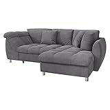 Piolo Becca Ecksofa in Coroni Dunkelgrau inkl. Ottomane rechts, mit praktischer Bettfunktion und Dekokissen, hochwertige Polsterung, gemütliches Sofa in modernem Design