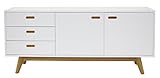Tenzo 2175-001 Bess - Designer Sideboard, Untergestell Eiche massiv, 72 x 170 x 43 cm, weiß / eiche / lackiert matt