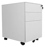 TUBBEK Aktenschrank, vertikaler Aktenschrank, komplett montiert, 3 Schubladen, Metall, mobiler Aktenschrank mit Schloss und Schlüssel, Büro