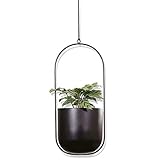 Spetebo Metall Hängeampel in schwarz - Runder Blumenhänger mit schwarzem Topf - Blumentopfhalter zum hängen - Planzenständer Blumenhalter Deko