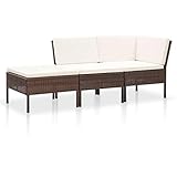 vidaXL Gartenmöbel 3-TLG. mit Auflagen Sitzgruppe Garten Garnitur Lounge Sofa Sitzgarnitur Gartenset Gartensofa Ecksofa Mittelsofa Fußhocker Poly Rattan Braun