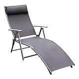 Outsunny Sonnenliege Strandliege Gartenliege Relaxliege klappbar mit Kissen Strand Metall + Stoff Grau 137 x 63,5 x 100,5 cm