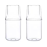 Teahutty 2 Stück 500 ml Nachttisch-Wasserkaraffe Set mit Becher Glas Set für Schlafzimmer Nachttisch, klares Glas Saft Wasser Krug Nacht Wasserkaraffe mit Tasse Set für Home Office, transparent