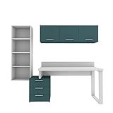 MOBILFINO CAMERETTE PRISMA17 - Studio-Ecke mit Bücherregal und Würfel - Weiß und Ölgrün, Links