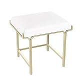 MEFFEE Schuhschrank-Schminkhocker,minimalistischer Schmiedeeisen-Wohnzimmer-Sofahocker,Schminktisch,quadratischer Kleiner Hocker,Schuhwechselhocker,Champagner-weiße Füße