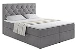 ALTDECOR Boxspringbett mit Multipocket-Matratze H4 (20 cm hoch) mit PUR + Kokosmatte, Topper (4 cm hoch), Polsterbett mit Kopfteil und Bettkasten 140x200 Grau Monolith 85