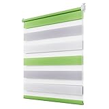 Doppelrollo klemmfix Duo Rollo ohne Bohren,Rollos für Fenster und Tür,lichtdurchlässig und verdunkelnd 90 x 120 cm(BxH) Grün-Grau-Weiß