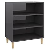 Wakects Sideboard aus Holz, Hochglanz, 3 Etagen, Grau mit viel Platz für Bilderrahmen