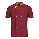 WMOFC Kochjacke,Chef Uniform, Herren Damen Kurzarm Baumwolle Küchen Koch Jacke, Kostüm Restaurant Hotel Cafe Chef Mantel,Rot,XXL