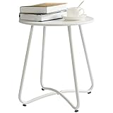 HollyHOME Gartentisch Beistelltisch, Runder Patio Beistelltisch Couchtisch Nachttisch Metalltisch für Wohnzimmer Garten Terrasse Balkon Outdoor, Weiß