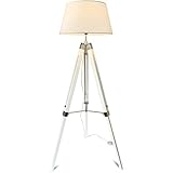 mojoliving® Stehlampe für das Wohnzimmer Schlafzimmer mit Stativ aus Holz - Deko Stehleuchte Tripod Lampe Leselampe Dreifuss Schirm Weiss, Stativ Weiss