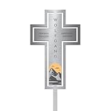 Edelstahl Grabkreuz - Grabstecker in Kreuz Form | Personalisierte Metall Grabdekoration Grabschmuck wetterfest | persönliche Friedhof Grab Deko für Grabgestecke | Trauer Geschenke (Personalisierbar)