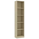 vidaXL Bücherregal 5 Fächer Standregal Aktenregal Wandregal Raumteiler Regal Raumtrenner Büroregal Mehrzweckregal Sonoma-Eiche 40x24x175cm Holzwerkstoff