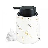 YYW 400 ml schäumender Seifenspender, Keramik-Marmorierung, Badezimmer-Schaumseifenspender, nachfüllbarer Handseifenspender, Schaumpumpenflasche, schäumender Seifenspender für die Küche (marmorweiß)