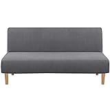 Armloser Sofa-Bettbezug, Polyester-Spandex-Stretch-Futon-Schonbezug, Schutz, elastisch, vollständig zusammenklappbar, Couch-Sofa-Schutz, passend für Klapp-Sofabett ohne Armlehnen (grau)