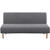 Armloser Sofa-Bettbezug, Polyester-Spandex-Stretch-Futon-Schonbezug, Schutz, elastisch, vollständig zusammenklappbar, Couch-Sofa-Schutz, passend für Klapp-Sofabett ohne Armlehnen (grau)