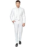 OppoSuits Modisch Party Einfarbige Anzüge für Herren - Mit Jackett, Hose und Krawatte, Weiß (White Knight), 56 EU