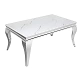 Invicta Interior Eleganter Couchtisch MODERN BAROCK 100cm Glasplatte in Marmoroptik Edelstahl Beine Wohnzimmertisch