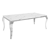 Invicta Interior Eleganter Esstisch MODERN BAROCK 200cm Glasplatte in Marmoroptik Edelstahlbeine Konferenztisch Tisch