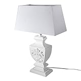 DRULINE 53 cm Tischlampe - Tischleuchte - Lampe - Nachttischlampe - Holzfuß weiß - mit Lampenschirm Weiß - 1 x E27 - B/H/T ca. 37 x 53 x 17 cm - Landhausstil - Shabby Chic - Vintage - Nostalgie
