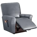 TIUTIU Recliner Sofabezug, Stretch Ruhesessel Bezug, Wasserdichtes PU-Leder 4-teilige Relaxsessel Bezug, Stretchhusse Für Liegesessel Relaxsessel Massagesessel (Grey)