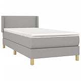 Tidyard Boxspringbett mit Matratze Polsterbett Bettgestell Bett Einzelbett Hotelbett Bettrahmen Lattenrost Schlafzimmerbett Kopfteil mit Ohren,Hellgrau 100x200cm Stoff Holzwerkstoff