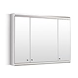 Badezimmer Spiegelschränke Spiegelschränke Bad Quadratischer Spiegel Dreitüriger Wand-Edelstahl-Lagerschrank (Color : Silver, Size : 120 * 65 * 12cm)