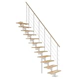 DOLLE Mittelholmtreppe - 11 Stufen - Geschosshöhe 228 – 300 cm - Geradelaufend - Stufen Buche, lackiert - Unterkonstruktion: Weiß (RAL 9016) - volle Stufen 70 cm - inkl. Geländer - Nebentreppe