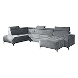 GRAINGOLD Bequemes, Elegantes, stilvolles U-förmiges Ecksofa Martins - moderner skandinavischer Stil - Massivholzrahmen, langlebige, verstellbare Kopfteile, Metallbeine, schnelle Montage - 340x210 cm