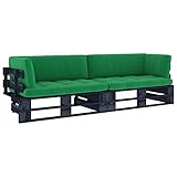 JUNZAI 2-Sitzer-Palettensofa mit Kissen, Balkon Möbel, Gartensofa, Gartenlounge, Loungemöbel Balkon, Garten Möbel, Outdoor Lounge, Sitzecke Garten, Schwarz Kiefer Imprägniert